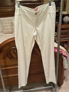 Lilly Pulitzer White Textured Pants with Pink Label